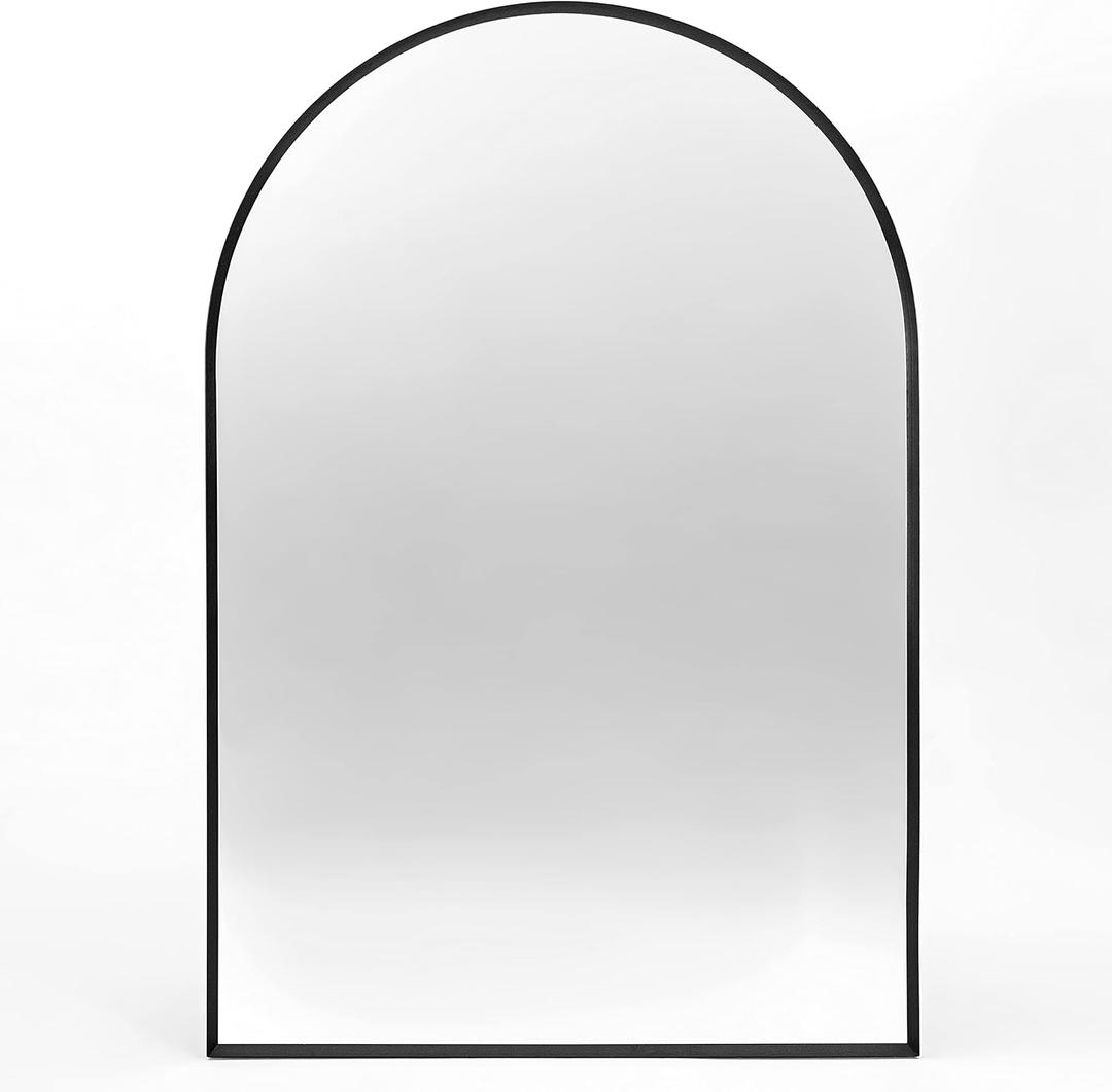 Large Black Arched Mirror, 30" x 40" Modern Brushed Metal Frame Arch Wall Decorative Mirror, Arched Top Bathroom Vanity Mirror for Living Room Bedroom Fireplace Mantel, Tempered Glass