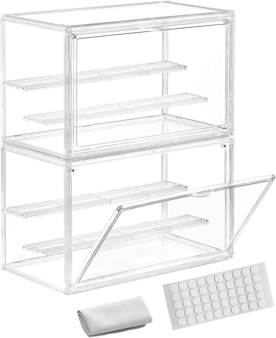 Clear Acrylic Display Case for Figures 4 Layer Adjustable Acrylic Boxes for Display Stackable Display Cabinets for Collectibles Action Figure Display Case for Shoe, Bread, Cosmetic, Handbag,2 Pack (high-7.1")