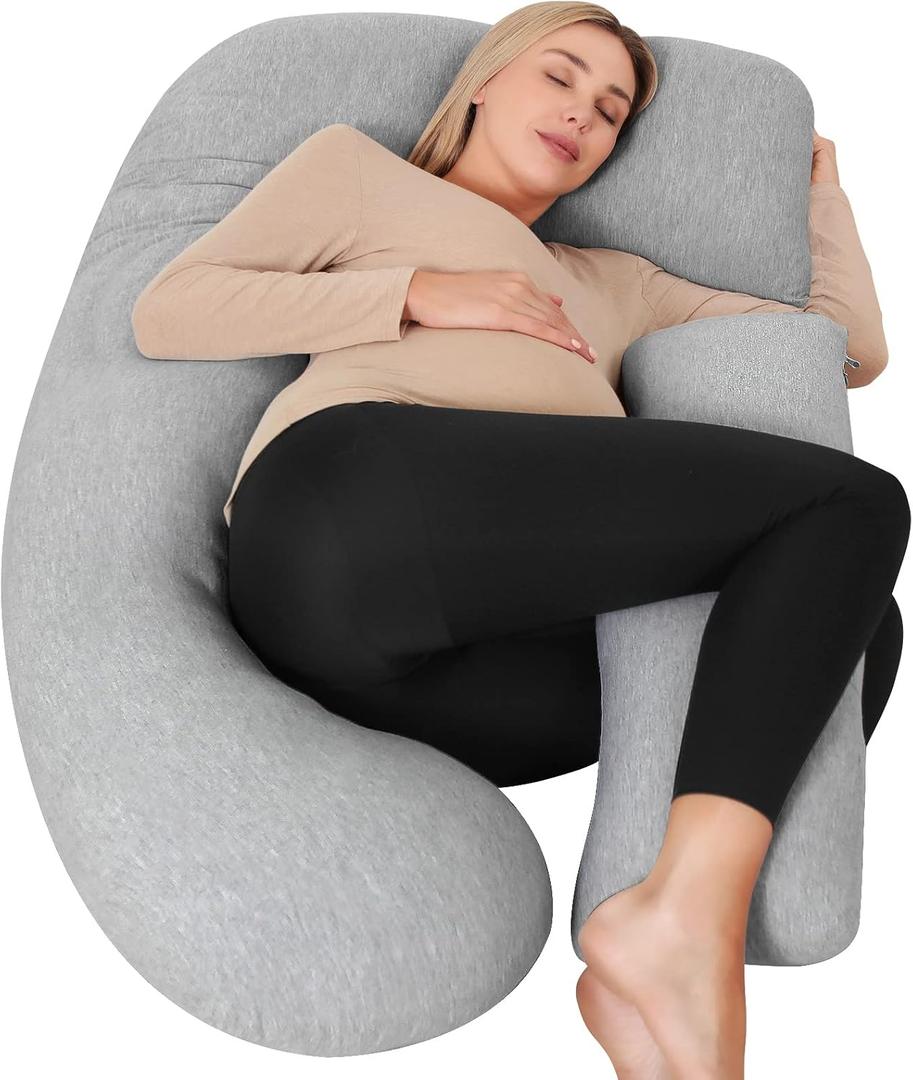 Pregnancy Pillows for Sleeping, U Shape Full Body Pillow, Maternity Pillow with Cooling Removable Cover, Support for Back, Leg, Hips, Belly for Pregnant Women(Light Grey)