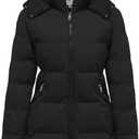 Wenven Women's Warm Thickened Parka Coat Winter Puffer Jacket with Removable Hood (Large, Black)