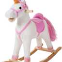 Rocking Horse - Soft and Plush Ride-On Unicorn with Sturdy Wooden Base - Hand-Crafted Toy Rocker for Toddlers Ages 3 and Up by Happy Trails (White)