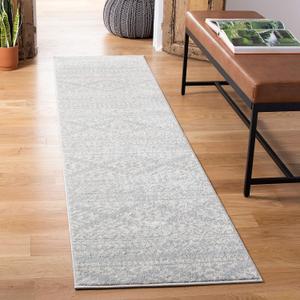 SAFAVIEH Tulum Collection Runner Rug - 2' x 7', Light Grey & Ivory, Moroccan Boho Tribal Design, Non-Shedding & Easy Care, Ideal for High Traffic Areas in Living Room, Bedroom (TUL272F) (2' x 7' (Runner))