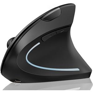 Lekvey Ergonomic Mouse, Vertical Wireless Mouse: Rechargeable Optical Carpal Tunnel Mice with 2.4G USB Receiver, 1000/1200/1600 DPI, 6 Buttons, for Laptop, Computer, Mac, PC, Desktop, Notebook, Black
