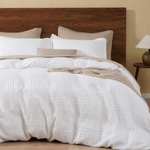 PHF 100% Cotton Waffle Duvet Cover King Size, Soft Breathable Cotton Bedding Duvet Cover Set for All Season, Weave Luxury Textured Design for All Home Decor, 3 Pieces, 104"x90", White