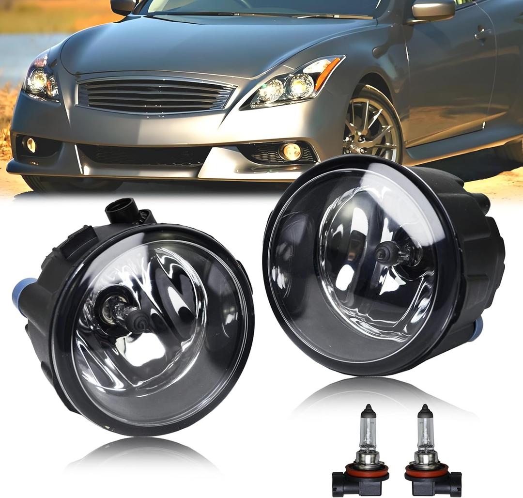 2PCS Fog Lights Assembly Compatible with Infiniti G37 Sedan 2010-2013 & Rogue/Quest/Murano/Juke/Cube 2009-2015 - Replacement Housing with Clear Lens (Fits FX35/FX37/QX70/QX56)