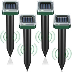 4 Pack Mole Repellent for Lawns Solar Powered Groundhog Spikes, Ultrasonic Mole Stakes for Yard, Waterproof Gopher Repellent to Get Rid of Chipmunk, Vole and Snake for Garden