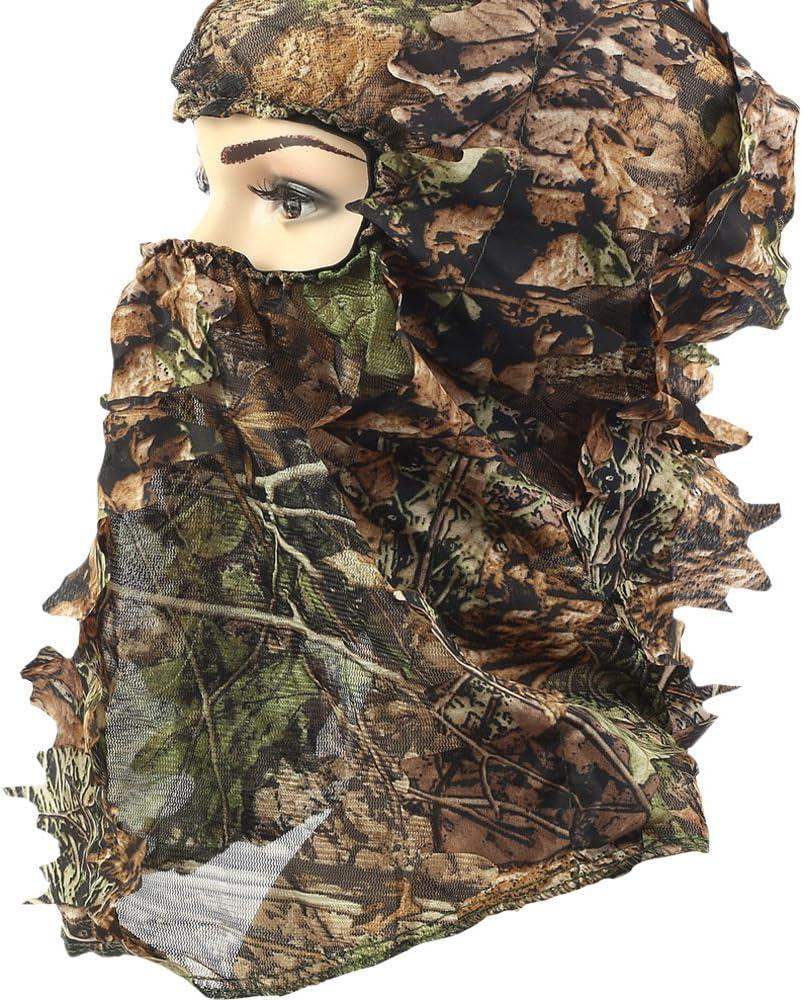Camouflage Hunting Cap, Camo Hunting Leafy Hat with Full 3D Face Mask Hood Technology