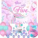 Mermaid Birthday Party Decorations, Dive Into Five Ocean Theme 5th Birthday Backdrop Cake Cupcake Toppers Pink Purple Blue Balloon for Girl 5 Year Old Party