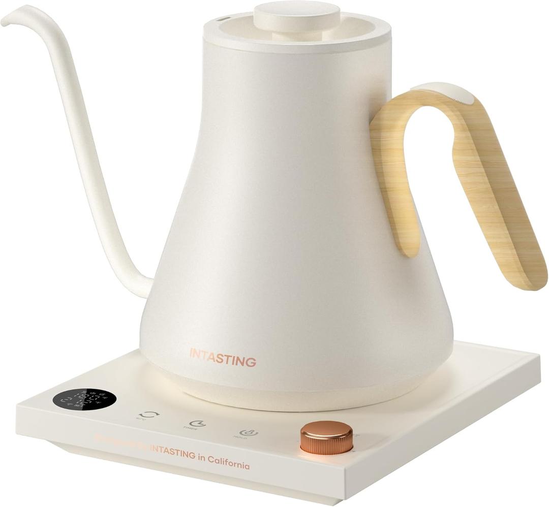 Electric Kettle, Gooseneck Electric Kettle, 1 Precise Temperature Control, Stainless Steel Interior, Quick Heating for Pour Over Coffee, Tea & Boiling Water, 0.9L (Cream)