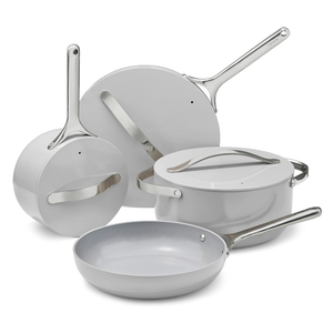 Caraway Nonstick Ceramic Cookware Set (12 Piece) Pots, Pans, Lids and Kitchen Storage - Non Toxic - Oven Safe & Compatible with All Stovetops - White, 12pc Set