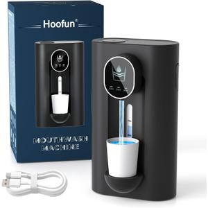 Hoofun Automatic Mouthwash Dispenser for Bathroom,18.26Oz Wall Mounted with Magnetic Cups, 3 Dispensing Level, Smart Mouthwash Dispenser for Kids Adult, Bathroom Accessories Black