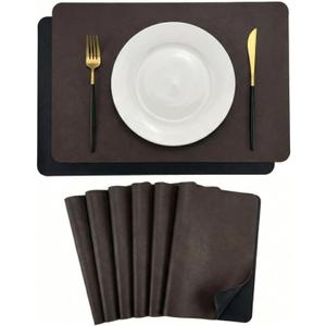 Faux Leather Placemats Set of 6, Black & Dark Brown