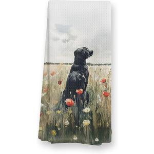 Labrador Retriever in Flower Field Kitchen Towels, Rustic Floral Black Lab Gifts Dish Towels for Kitchen, Labrador Decor Hand Towels, Labrador Retriever Gifts for Women,16x24 InchC066 (02child)