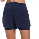 Ksmien Women's 2 in 1 Running Shorts - Lightweight Athletic Workout Gym Yoga Shorts Liner with Phone Pockets XL