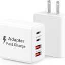 USB C Charger Block 40W, 2Pack 4-Port Type C Fast Charging Blocks PD USBC Plug Adapter + QC USB Wall Charger Cube Multiport Brick Compatible with iPhone 16 15 14 13 12 11 Pro Max XS, Samsung (A_White)