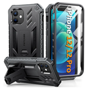FNTCASE for iPhone 12 Phone Case: for iPhone 12 Pro Phone Case Military Grade Drop Proof Rugged Protective Cover with Kickstand | Matte Textured Shockproof TPU Hybrid Bumper Cases 6.1 inch - Black