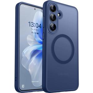 CANSHN Designed for Samsung Galaxy S25 Plus Case (2025) [Full Camera Protection] [Compatible with Magsafe] Translucent Matte Back Protective Phone Cover, Deep Blue