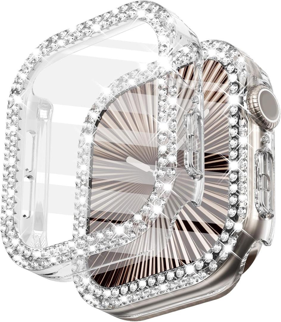 3 x Surace Bling Apple Watch Case with Screen Protector Compatible with Apple Watch Series 11 Series 10 42mm, Crystal Diamond Overall Protective Case Face Cover Bumper 42mm, Clear