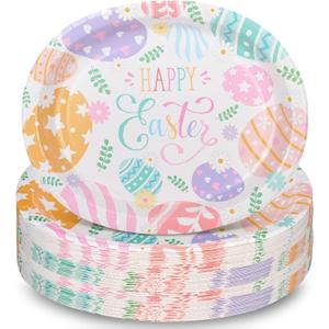 100 Count Easter Paper Plates 11 x 13 Large Oval Disposable Platters Happy Easter Dinnerware Paper Serving Dish Tray Dinner Serving Tableware for Party(Easter Style)