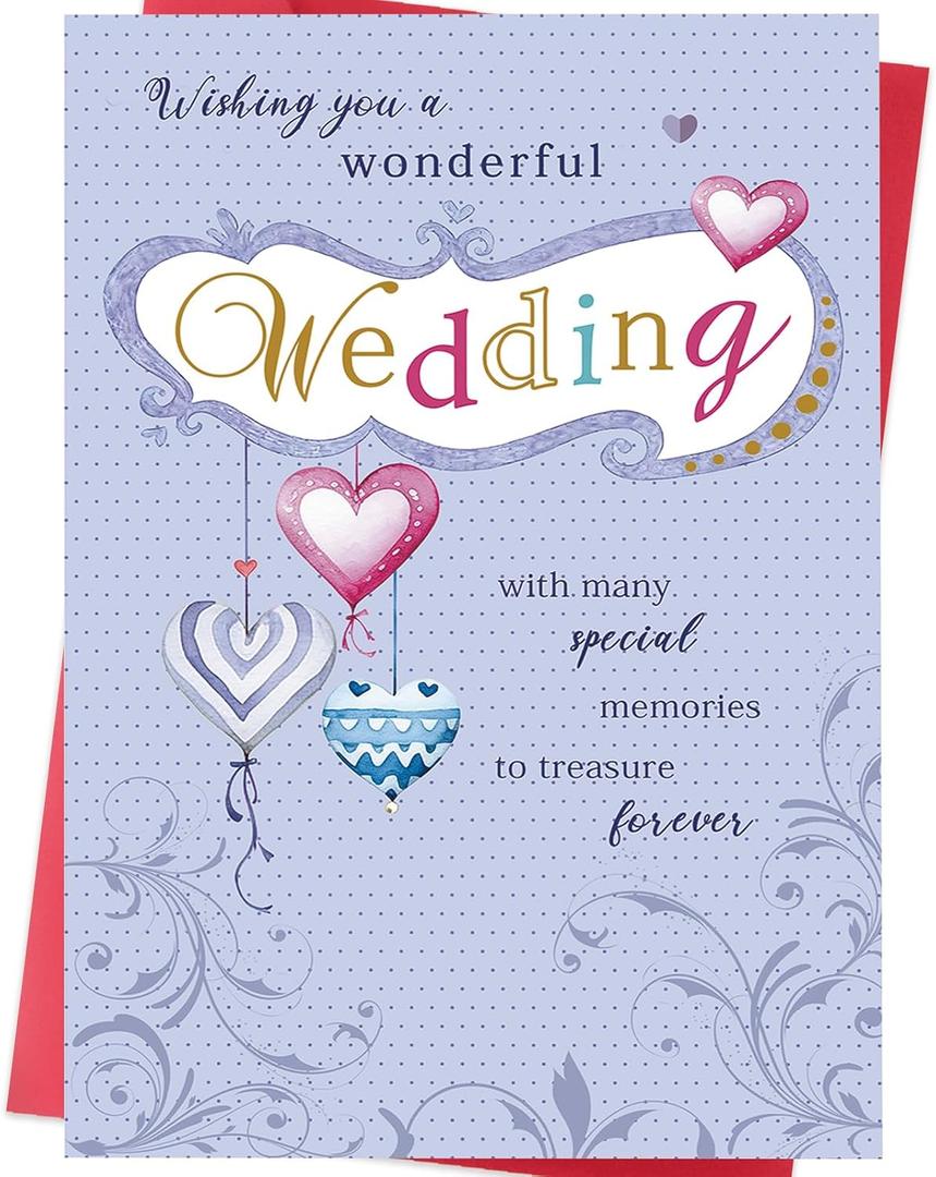 3 x Wedding Card Wedding Cards Congratulations for Bride and Groom, Romantic Heart Design Wedding Day Greeting Card, Perfect Wedding Gifts with Love & Happiness Message