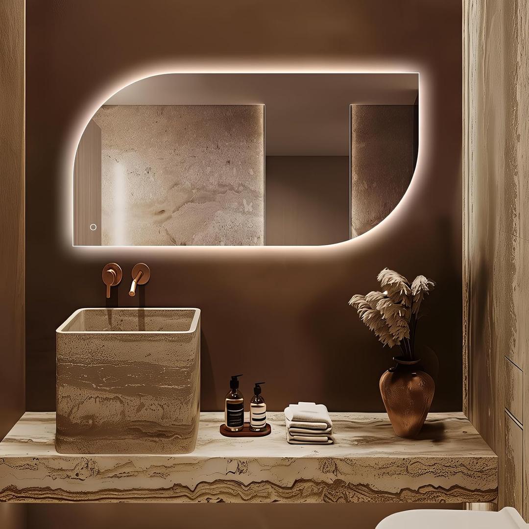 LED Mirror for Bathroom, 40" x 20" Shaped Backlit Mirror wall Lighted Mirror with Frameless Design, Dimmable Light, Anti-Fog, UL Listed, Room Decor for Bedroom Horizontal/Vertical