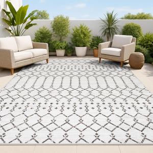 JONATHAN Y Moroccan Geometric Indoor Outdoor Area Rug 5X8 Cream/Black, Ourika Textured Weave for Backyard, Patio, Porch, Easy-Cleaning, High Traffic, Pet-Friendly, Non-Shedding (SMB108I-5)