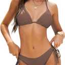 Century Star Sexy Bikini 2025 String Halter Swimsuit Women Triangle Swimwear Padded Bathing Suit 2-Piece Tie Side (4-6, Brown)