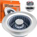 Kitchen Sink Drain Strainer - Upgraded Kitchen Sink Stopper,Sink Stopper Kitchen Drain,Stainless Steel Drain Plug with Anti-Clog Basket Drain Stopper Combo,for Standard 3-1/2'' Drain,Grey