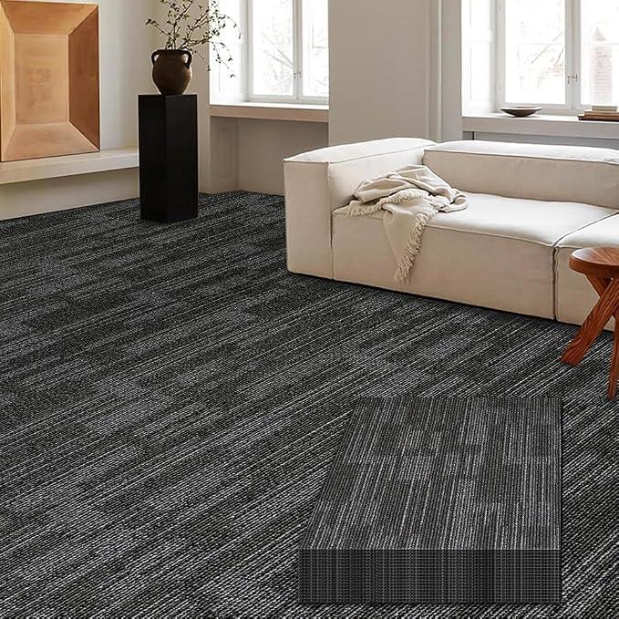 LITA Carpet Tiles Reusable 24" x 24" Squares Indoor/Outdoor 0.25" Pile Height Loop Pile, Non Slip Easy DIY Installation Peel and Stick Carpet Tile, Gray Polypropylene, (18 Tiles) (72 sqft/Box)