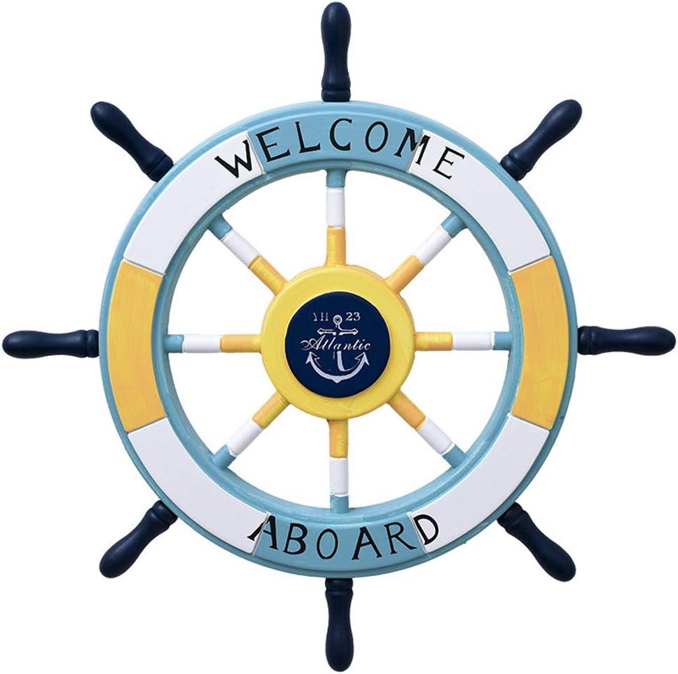 Tvoip 1Pcs 17.7" Diameter Nautical Beach Wooden Boat Ship Steering Wheel Fishing Net Shell Home Wall Decor Home Decoration Wall Hangings Accessories (Yellow)