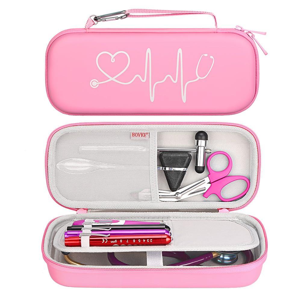 BOVKE Stethoscope Case for 3M Littmann Classic III Monitoring/Lightweight II S.E/Cardiology IV Diagnostic/MDF Acoustica Stethoscopes, Mesh Pocket for Doctor & Nurse Accessories, Pearl Pink