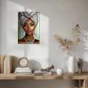 XLMDYYSW African American Wall Art Black Woman Portrait Canvas Print Girl Wearing Silver Headdress Picture Elegant Female Painting for Bedroom Home Framed (Silver, 16.00" x 24.00")
