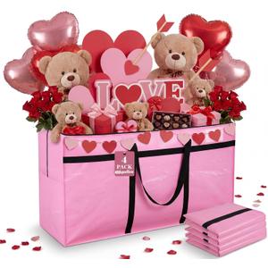 Windyun 4 Pack 69 Gallon Extra Large Moving Bags XXL Heavy Duty Storage Bag with Strong Zipper Handle Jumbo Big Tote Box Foldable for College Dorm Travel Clothes Duffle Blanket Pillow (Pink)