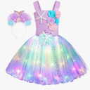 Koatobbor Girls Mermaid Costume Mermaid Tutu Dress Color Led Light Up for Halloween Birthday Party 7-8Years Size XL