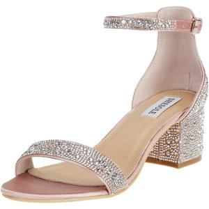 SheSole Women's Open Toe Strappy Low Block Heel Bling Rhinestone Sandals for Wedding Bride Dress Shoes (9, Champagne)