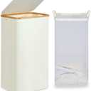 Efluky Laundry Basket with Lid and Removable Bag, 100L Tall Laundry Hamper with Bamboo Handles, Aesthetic Dirty Clothes Bin for Laundry Room, Bathroom, Bedroom and Dorm, Beige