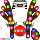 Christmas Reindeer Antlers Car Decoration Kit 2025, LED Lights Nose Vehicle with Jingle Bells Rudolph, Cute Costume Auto Holiday Accessories for SUV Van Truck Decor Multicolor