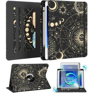 Kidcube for iPad Air 3rd Generation Case/Pro 10.5 Inch Case - Women Girls Cute Rotating Stand Folio Cover with Pencil Holder & Card Slot Girly Sun Moon Stars Design Cover for iPad Pro 10.5''/Air 3rd