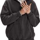 Mens Fleece Hoodies Double Zip Up Cotton Sweatshirt Oversized Acid Wash Hooded Jackets Vintage Sweatshirt Large