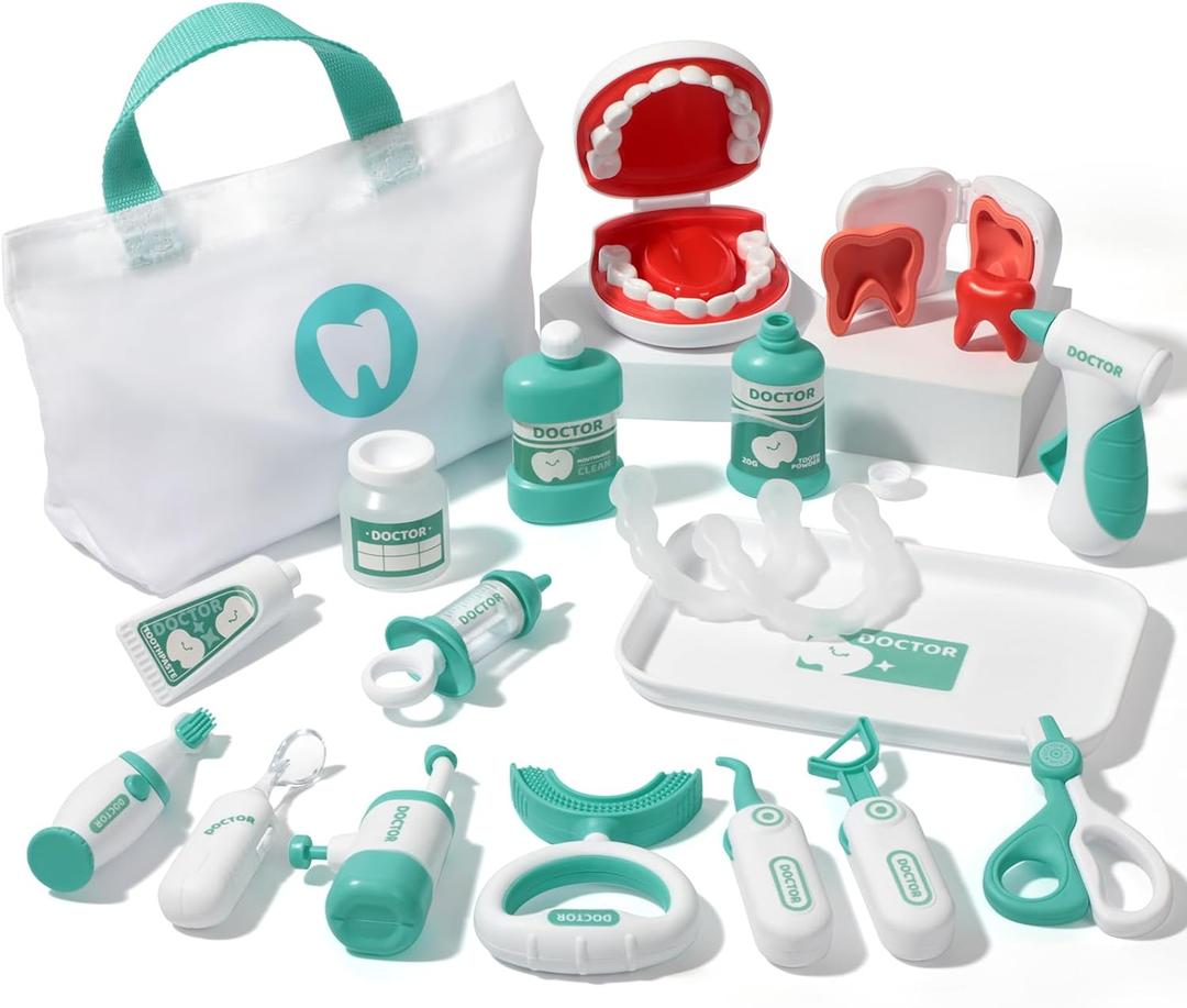 Liberry Toy Doctor Kit for Toddlers 3-5 Years Old, 22 Pieces Dentist Playset with Medical Bag & Dental Tools, Doctor Pretend Play Set for Boys Girls (Green)