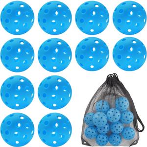12 Pack Sukeen Outdoor Pickleball Balls with Mesh Bag, 40 Holes Pickleball Balls Outdoor, High Bounce Pickle Balls for All Style Pickleball Paddles (Blue)