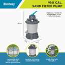 Bestway 950 Gallon Sand Filter Pool Pump for 300 to 4,800 Gallon Above Ground Outdoor Swimming Pools with Pre-Filter Strainer for Clean Water