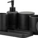 ZCCZ - Black Matte Bathroom Accessories Set 6 Pcs - Toothbrush Holder, Lotion Soap Dispenser, 2 Qtip Holder Dispenserr, Vanity Tray, Bathroom Tumbler - Decorative Countertop Vanity Organizer