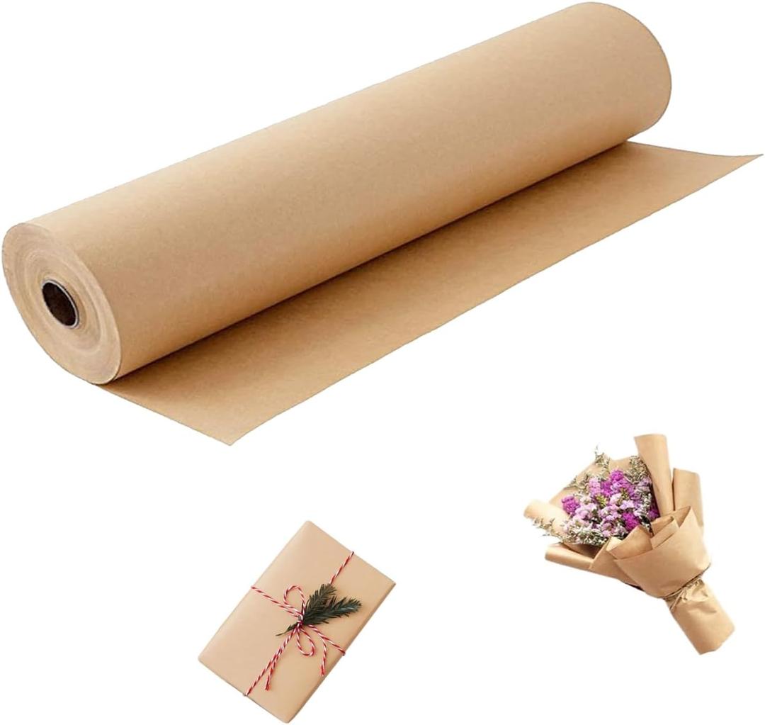 Brown Wrapping Paper Roll 24"x 1200" Craft Packing Paper for Moving Shipping, Gift Wrapping Paper, Bulletin Board Kraft Paper for Table Covering Poster Paper Christmas