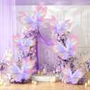 Geelin 6 Pcs Large Iridescent Purple Butterfly Decorations Mariposas Grandes para Decoration Big Butterfly Party Decor 20 Inch 12 Inch 3D Silk Butterflies for Women Birthday Party Wedding Decor