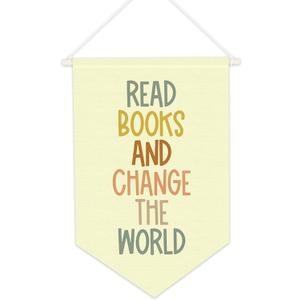 Read Books and Change The World Classroom Hanging Banner Educational Flag Sign for Home Teacher Gift, Back to School Wall Decor Hanging Pennant Banner for Bedroom Classroom Dcor Supplies