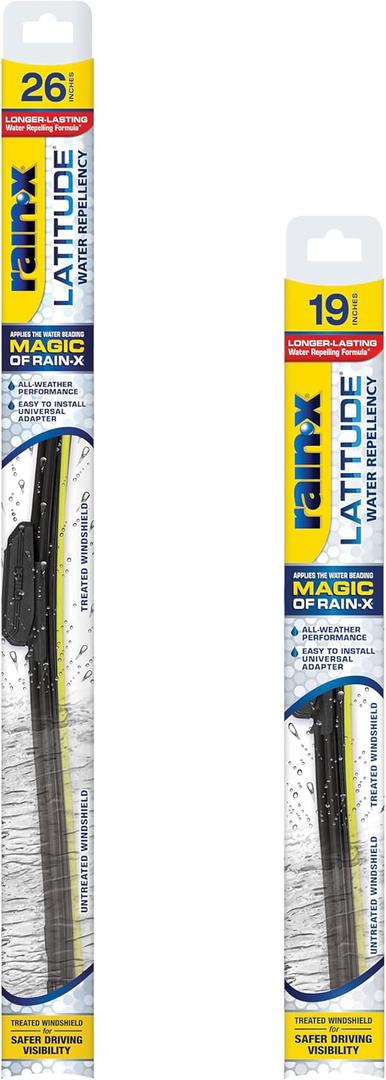 Rain-X 810235 Latitude 2-In-1 Water Repellent Wiper Blades, 26" and 19" Windshield Wipers (Pack Of 2), Automotive Replacement Windshield Wiper Blades With Patented Rain-X Water Repellency Formula Rain-X 810235 Latitude 2-In-1 Water Repellent Wiper Blades, 26" and 19" Windshield Wipers (Pack Of 2), Automotive Replacement Windshield Wiper Blades With Patented Rain-X Water Repellency Formula