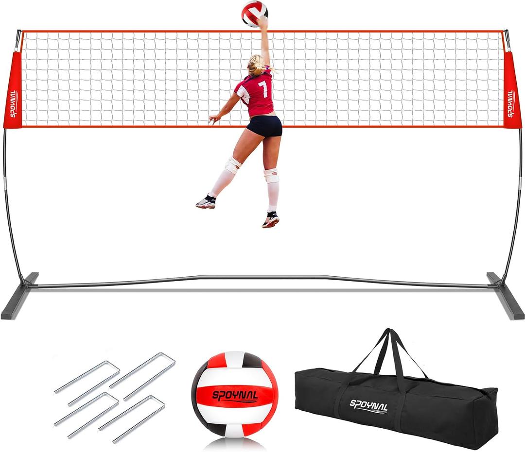 20FT Portable Volleyball Net Volleyball Net for Backyard Freestanding Volleyball Practice Net Outdoor Indoor Volleyball Training Set with Adjustable Height Carry Bag and Volleyball