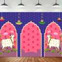 Indian Blue Lotus Cow Pooja Pichwai Backdrop for Traditional Indian Pooja Wedding Housewarming Diwali Ganapati Baby Shower Haldi Ceremonies Indian Wall Art Photo Background 10x7ft BJDWFD412