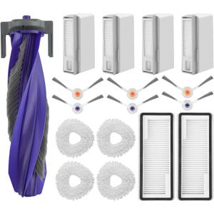 VIEWALL 17 Pack Replacement Accessories Kit Compatible with Narwal Freo X Ultra Robot Vacuum Cleaner, Including 1 Main Roller Brush, 2 Hepa Filters, 4 Mop Pads, 4 Dust Bags, and 6 Side Brushes